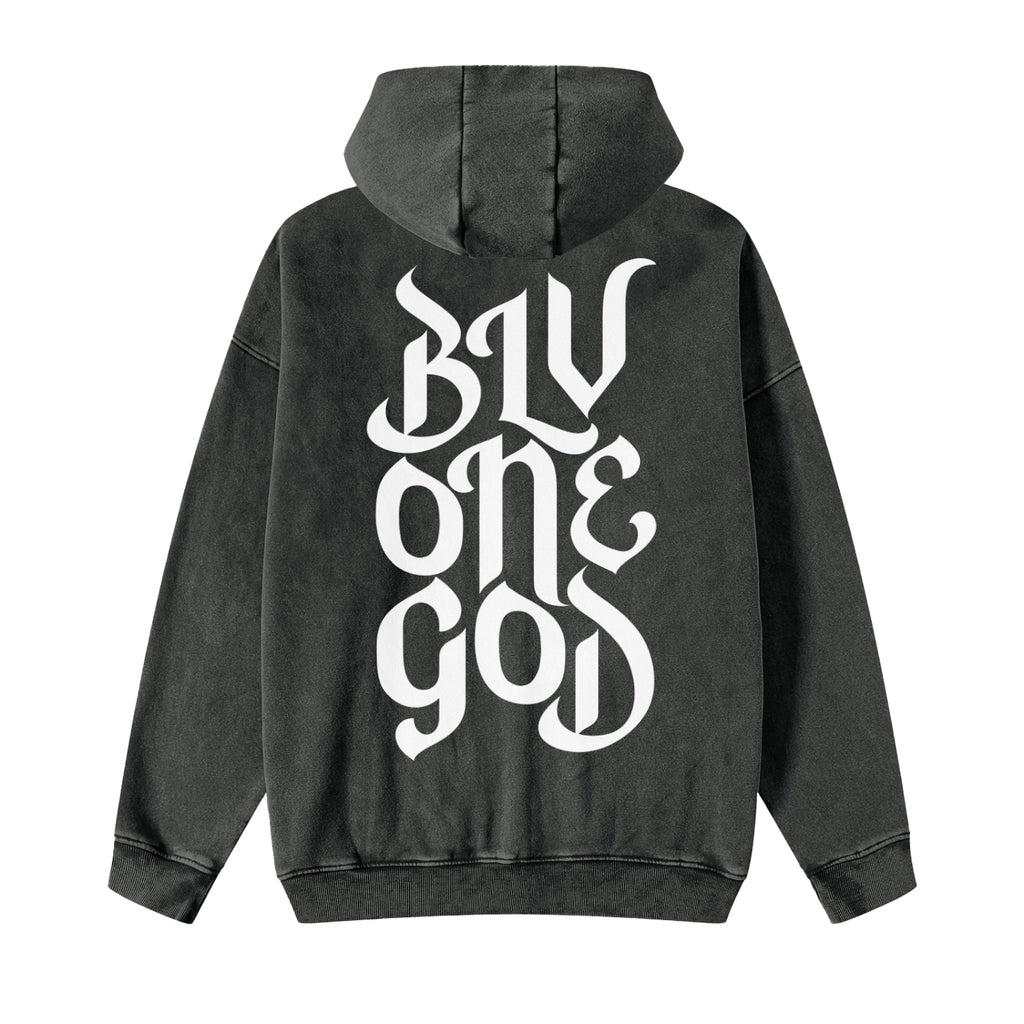 Snow Washed Zip-Through Fleece Hoodie