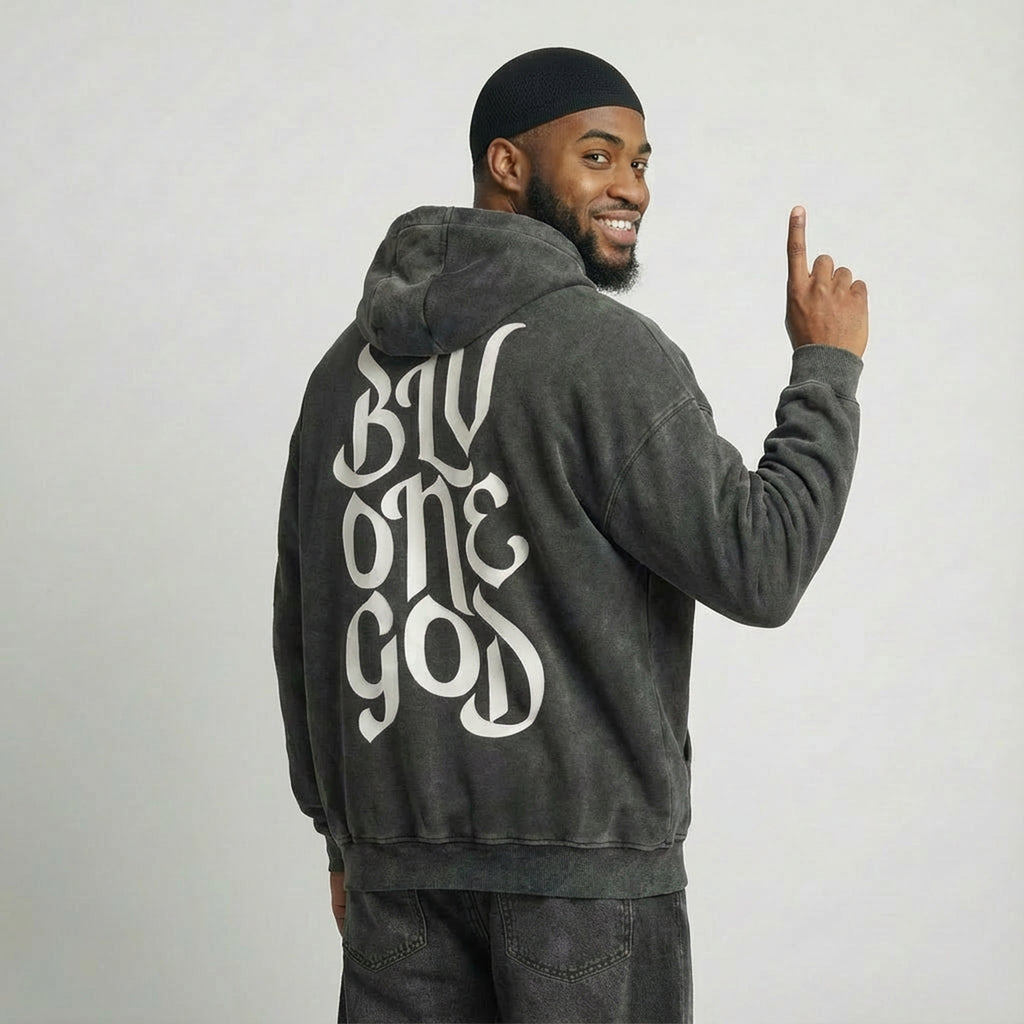 Snow Washed Zip-Through Fleece Hoodie