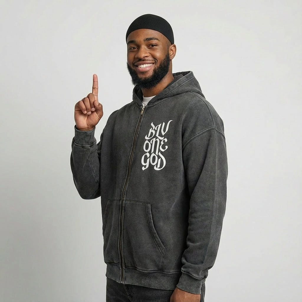 Snow Washed Zip-Through Fleece Hoodie