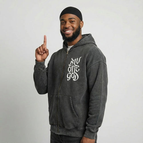 Snow Washed Zip-Through Fleece Hoodie