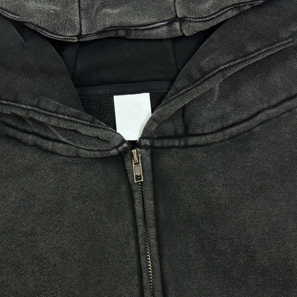 Snow Washed Zip-Through Fleece Hoodie