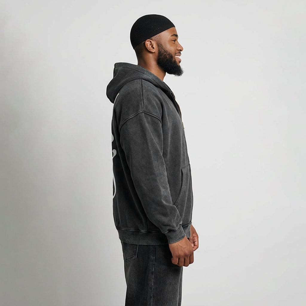Snow Washed Zip-Through Fleece Hoodie
