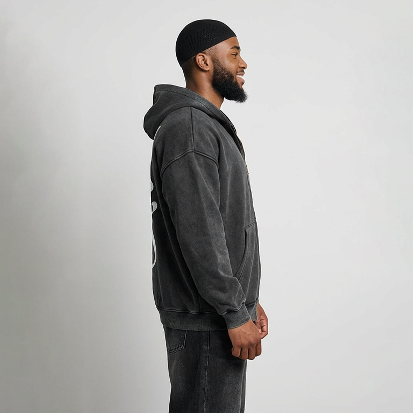 Snow Washed Zip-Through Fleece Hoodie